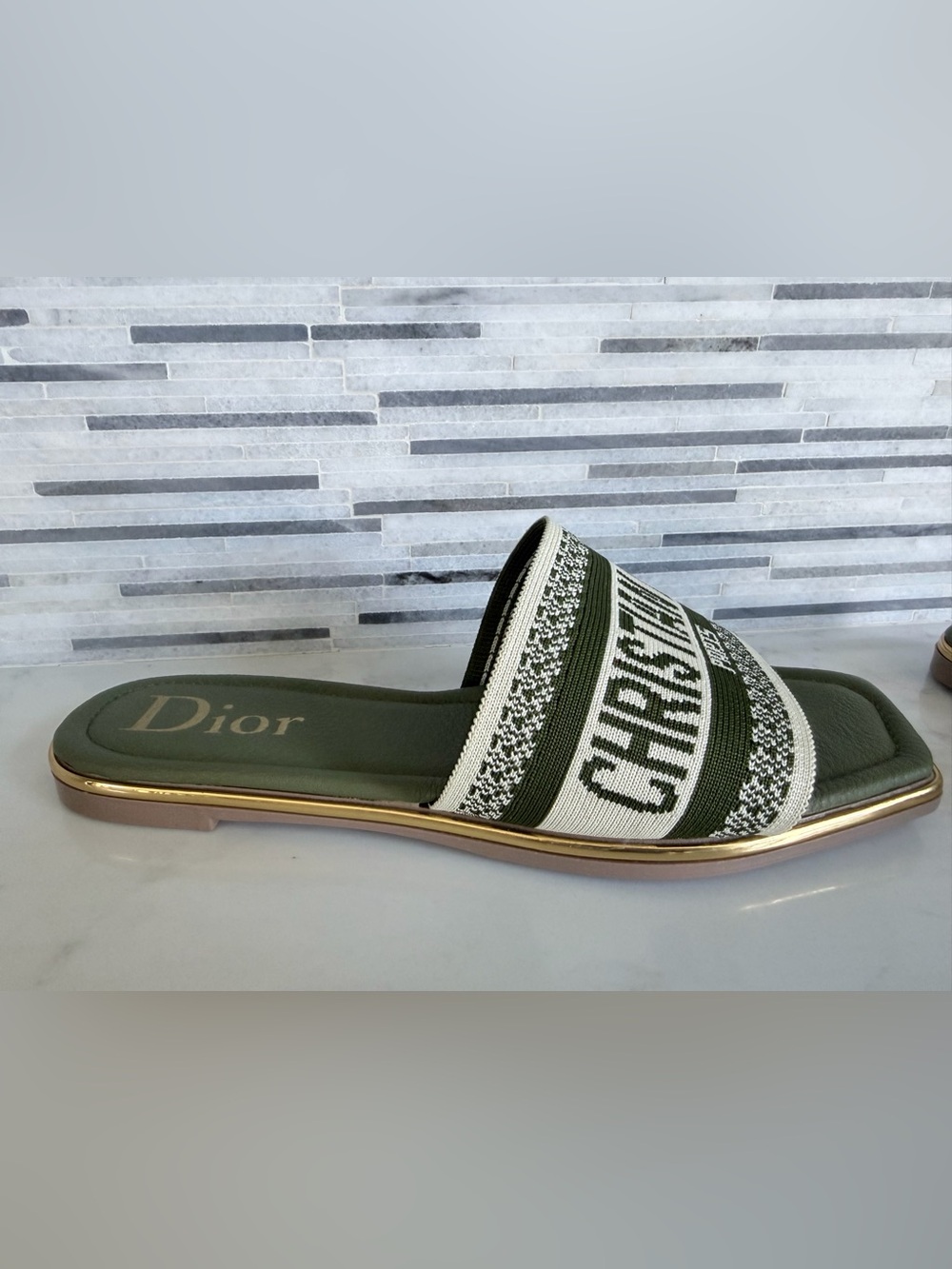 Dior Olive Green Logo Canvas Slide Sandals size 7 - Picture 4 of 12